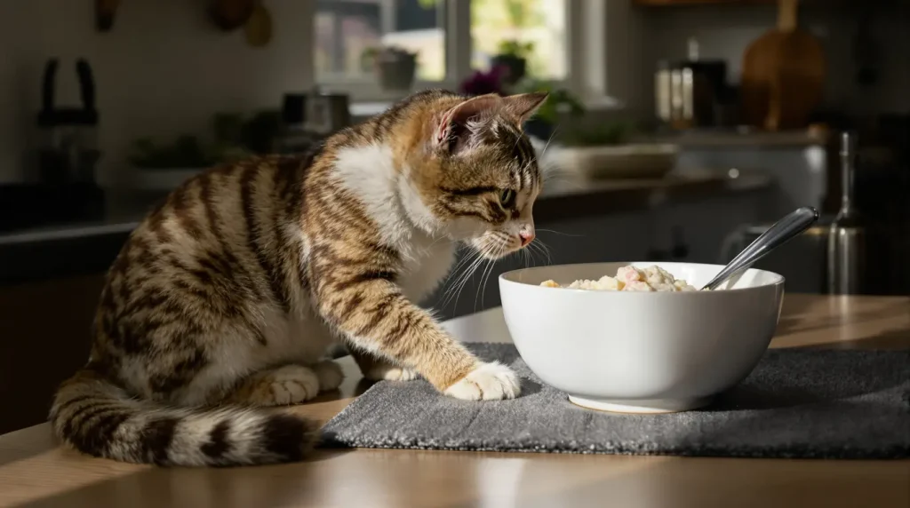 Votre chat gratte autour de sa gamelle pleine : ne le grondez pas, il obéit à ce vieux réflexe que vous ignorez